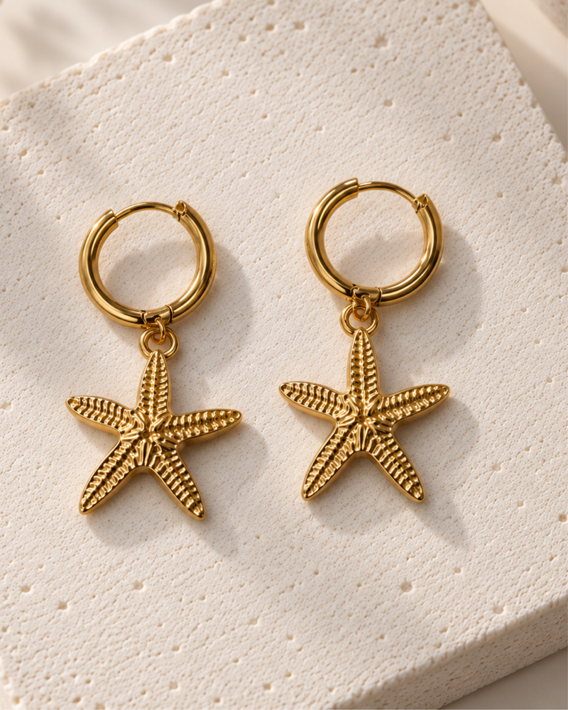 Simple golden starfish earrings
