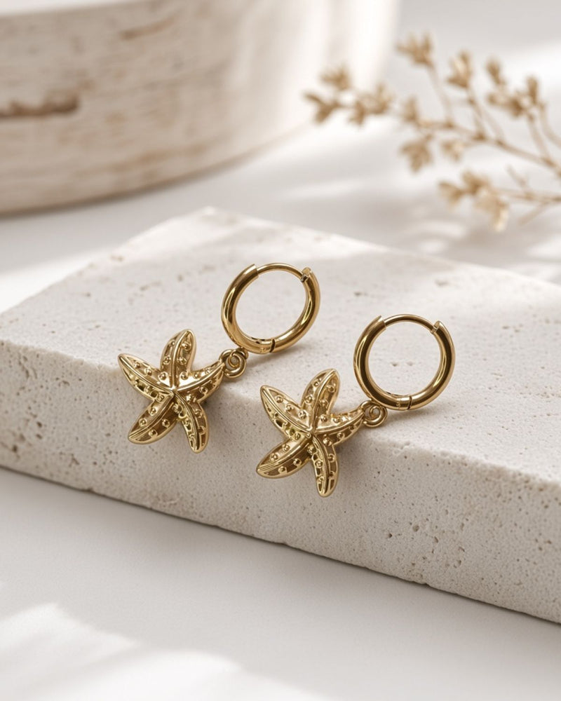 Big golden starfish earrings